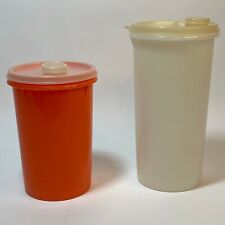 Vintage Tupperware 70s Handolier Sheer Canister/Orange Canisters Pour Lids  picture