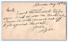 1885 Shelve Same Kind as Mantel Message Frank Janson Lebanon PA Postal Card picture
