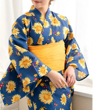 Japanese Women's Traditional YUKATA KIMONO Obi Sandal 3pcs Set JAPAN 01 Sunflowe picture