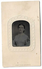 Tintype Photograph Pretty Woman Patriotic Shield Mat with applied Tax Stamp 1866 picture