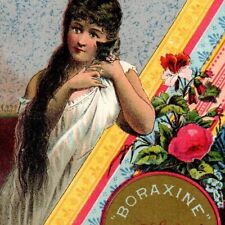 c.1882 J.L. Larkin Boraxine Victorian Trade Card Pretty Lady in Nightgown Kitten picture