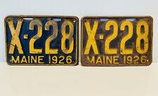 1926 Maine License Plate PAIR X228 Yellow Black Commercial Garage Decor ALPCA picture