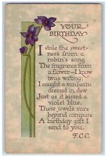 Raymond Howe Postcard Birthday Arts Crafts Flowers c1910's Unposted Antique picture