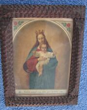 German Antique Sawtooth Tramp Art Religious Virgin Mary Baby Jesus Picture Frame picture