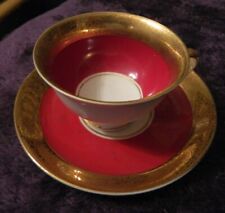 Imperial Barvaria Porzellan Tea Cup and Saucer red with gold trim picture