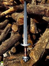 Custom Handmade Damascus Steel Viking Sword, Battle Sword, Wood Scabberd picture