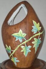VTG Italian Vase Planter Wood Look HTF Italy Ceramic Faux Bois Enamel Ivy Tree picture