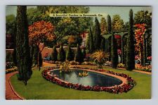Savannah GA-Georgia, Beautiful Garden, Pond, Antique Vintage Souvenir Postcard picture