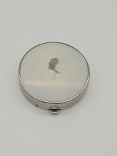 Vintage Armand USA Silver Tone White Nefertiti Round Compact Mirror Intact picture