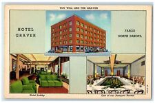 c1940's Hotel Graver Exterior Roadside Fargo North Dakota ND Unposted Postcard picture