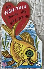 Unused Valentine A Gold Fish Tale Big Eye Yellow Vintage Greeting Card 1960s picture