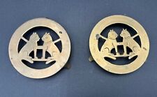 Two Vintage Brass Footed Trivet, Coasters, Plant Stand With Cats picture