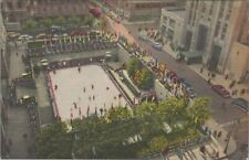 Rockefeller Plaza Skating Rink New York City Aerial View NY c1940s linen B995 picture