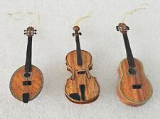 Vintage Wooden Instrument Christmas Tree Ornaments: Guitar, Violin, Mandolin NOS picture