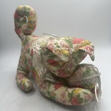 Fabric Cat Stuffed Doll Plush Pouncing Floral Country Chic Cottagecore Vintage picture