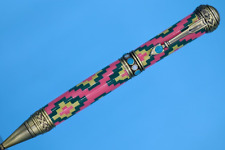 Ballpoint Pen in Southwest Antique Brass Turquoise Cabochon Pueblo Pink Pattern picture