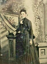C.1880/90s Tintype. Beautiful Woman Portrait. Victorian Corset Bustle Dress Bow picture