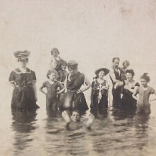 Antique Early 1900's Photo Water Lake Ocean Bathing Suits Swimming Family Candid picture