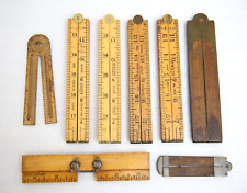 Antique Stanley Lufkin Folding Boxwood Ruler Lot Brass Wood Protractor tool VTG picture