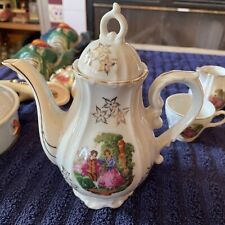 Antique Vintage Victorian Scene 9 pieces China Tea set Musical Tea Pot Japan picture