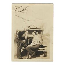 Vintage Snapshot Photo Couple Pose Reminiscent Of Bonnie and Clyde Car Man Woman picture