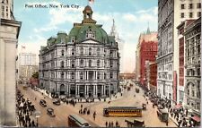 C.1910s New York City Post Office Street View Trolley Turn Around Postcard A414 picture