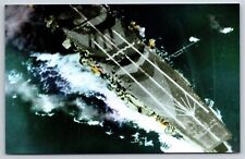 Military~Air View Hiryu Japanese Aircraft Carrier Sinking~Vintage Postcard picture