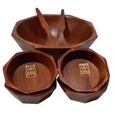 Vtg Octagon American Walnut Wooden Salad Bowl Set 7 Piece MCM MELCOR Very Rare picture