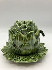 Vintage Arner’s Ceramics Relish Container Artichoke Porcelain w/lid and tray 4Pc picture