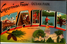 Postcard Linen Large Letter Greetings From Ocean Park, ME picture