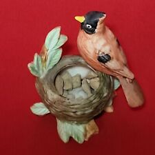Vintage IW Rice Cardinal Bird Perched on Nest Porcelain Figurine picture