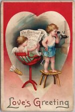 1910s Artist-Signed CLAPSADDLE Valentine's Day Postcard / Cupid on Telephone picture