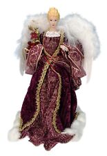 16” Angel Tree Topper Christmas Figurine Feather Wings Red Velvet Robe Creative picture