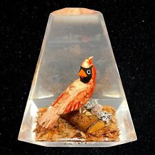 Vtg Clear Lucite Wood Rouge Cardinal Bird Canada Figurine Paperweight 5”T 4”W picture