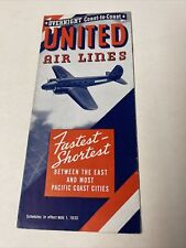 United Air lines November 1935 AIRLINE TIMETABLE SCHEDULE Brochure flight Map picture