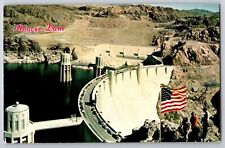 Vintage 1960's Postcard Greetings From Hoover Dam - Panoramic View American Flag picture