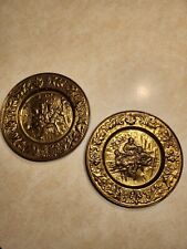 Vintage Peerage Brass Embossed Hanging Wall Plates - Pub Scenes - Made England picture