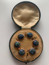 Vintage Waistcoat Buttons of Painted Glass In Original Leather Case picture