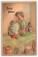 c1910's Little Boy Broken Jam Jar KL Links Unposted Antique Postcard picture