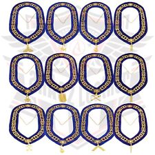 Masonic Regalia Blue Lodge Officer Chain Collar Golden on Blue Backing set of 12 picture