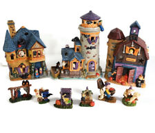 Halloween 11 Pc Ceramic Village Set Haunted Barn Lighted House Ghost Bats NEW picture