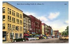 Main Street Looking North, St. Albans, Vermont Vintage Linen Postcard Unposted picture
