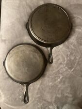 2 Griswold Cast Iron Skillets: #10 Small Logo & #12 Large Slant Logo w Heat Ring picture