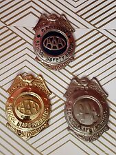 AAA School Safety Patrol Badge COMBO SET Of 3 VTG Captain Silver & Gold picture