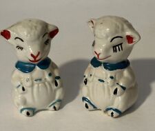 Vintage Pottery Anthropomorphic Ivory Red Blue Trim Lambs Salt & Pepper Shakers picture