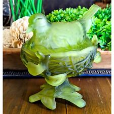 Vintage Westmoreland Green Frosted Glass Bird Covered Candy Dish Bowl Signed picture