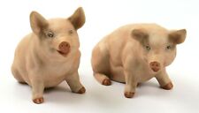 Set of Two Vintage Royal Crown Ceramic Realistic Pink Sitting Pig Figurines  picture