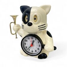 VTG 1980's Rhythm Japan Bugle Rise & Shine Cat Talking Alarm Clock TESTED VIDEO picture