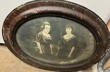 Antique Victorian Oval Picture Sz 13.75X19.75” Frame Convex Bubble Glass Ladies picture