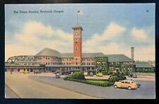 Postcard Portland OR - c1940s Union Station  Old Cars picture